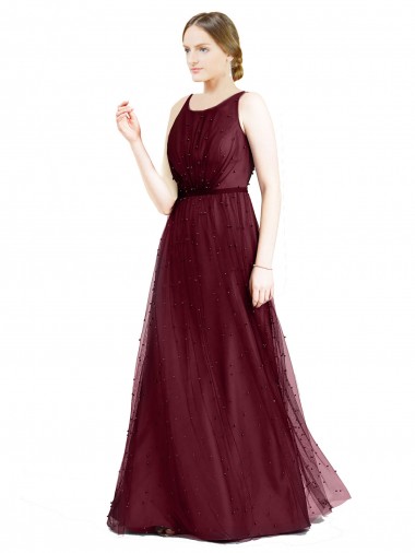 Purcahse  Keyhole Back Sleeveless Boat Neck A-Line Tulle Semi Formal Evening Dress UK