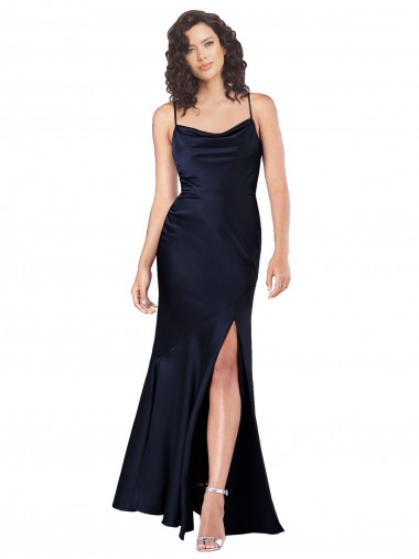 Purcahse  Sleeveless Cowl Neck A-Line Silky Satin Black Tie Evening Dress UK