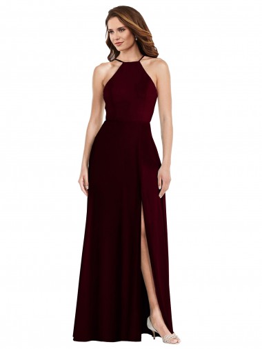 Purcahse  Low Back Burgundy Gold Sleeveless Spaghetti Straps A-Line Soft Chiffon Semi Formal Evening Dress UK