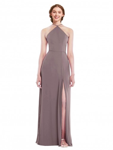 Purcahse  Low Back Sleeveless Halter Neck A-Line Soft Chiffon Formal Evening Dress UK