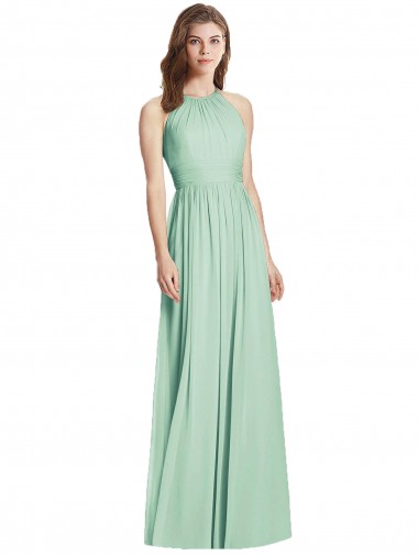 Purcahse  Open Back Mint Green Sleeveless Halter Neck A-Line Soft Chiffon Semi Formal Evening Dress UK