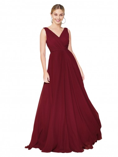 Purcahse  V-Back Burgundy Sleeveless V-Neck A-Line Soft Chiffon Evening Dress UK