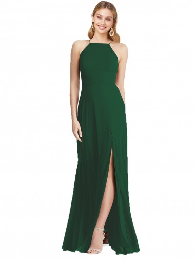 Purcahse  Dark Green Sleeveless Spaghetti Straps A-Line Soft Chiffon Semi Formal Evening Dress UK