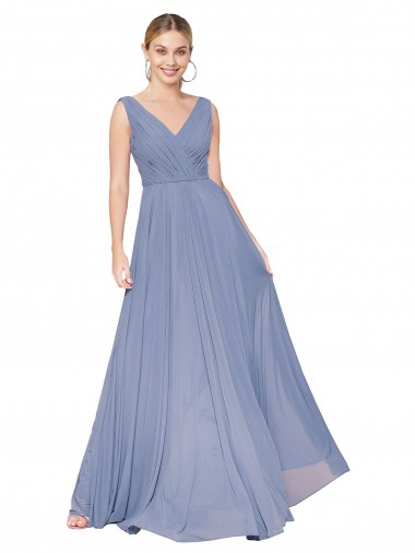 Purcahse  V-Back Dusty Blue Sleeveless V-Neck A-Line Soft Chiffon Formal Evening Dress UK