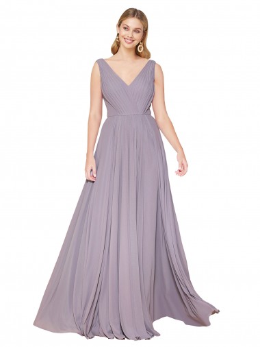 Purcahse  V-Back Dusty Rose Sleeveless V-Neck A-Line Soft Chiffon Formal Evening Dress UK