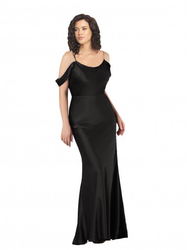 Purcahse  Low Back Black Sleeveless Off the Shoulder A-Line Silky Satin Evening Dress UK