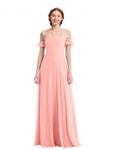 Purcahse  Flutter Sleeves Off the Shoulder A-Line Soft Chiffon Semi Formal Evening Dress UK