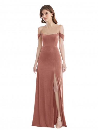 Purcahse  Cinnamon Rose Sleeveless Off the Shoulder A-Line Stretch Velvet Semi Formal Evening Dress UK