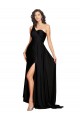 Purcahse  Black Sleeveless One Shoulder A-Line Silky Satin Black Tie Evening Dress UK