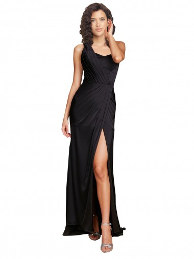 Purcahse  Sleeveless One Shoulder A-Line Silky Satin Evening Dress UK