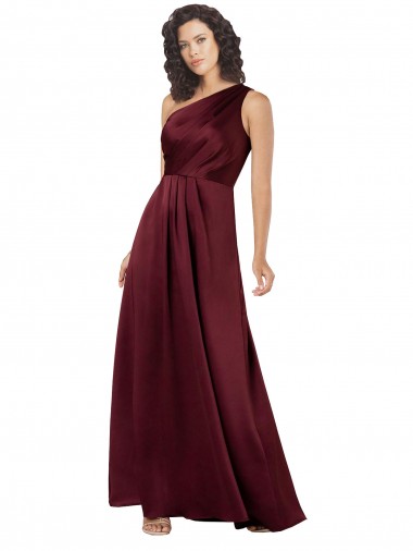 Purcahse  Burgundy Sleeveless One Shoulder A-Line Silky Satin Formal Evening Dress UK