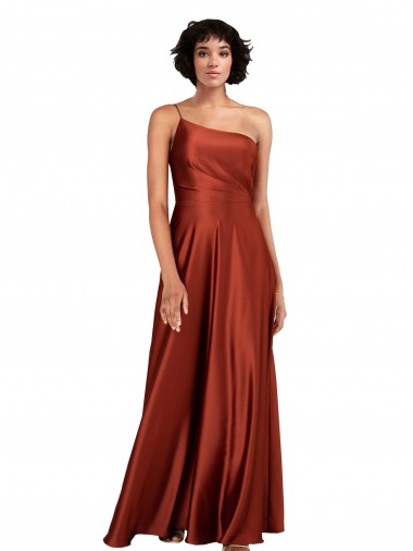 Purcahse  Burnt Orange Sleeveless One Shoulder A-Line Silky Satin Black Tie Evening Dress UK