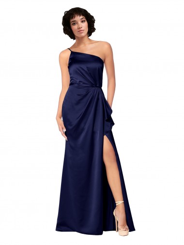 Purcahse  Sapphire Sleeveless One Shoulder A-Line Silky Satin Black Tie Evening Dress UK