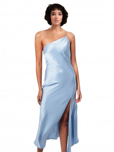 Purcahse  Light Sky Blue Sleeveless One Shoulder A-Line Silky Satin Formal Evening Dress UK