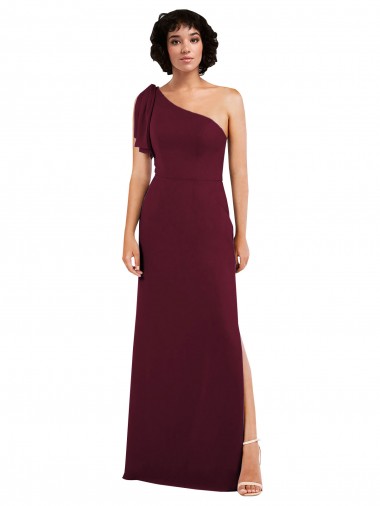 Purcahse  Burgundy Sleeveless One Shoulder A-Line Soft Chiffon Formal Evening Dress UK