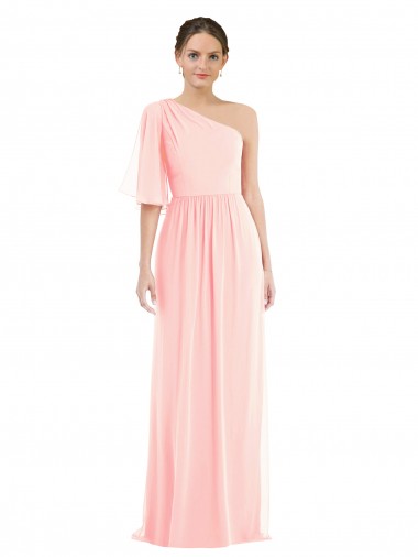 Purcahse  Bell Sleeves One Shoulder A-Line Soft Chiffon Semi Formal Evening Dress UK