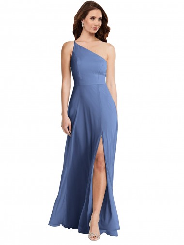 Purcahse  Windsor Blue Sleeveless One Shoulder A-Line Soft Chiffon Formal Evening Dress UK