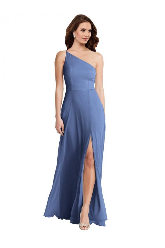 Purcahse  Windsor Blue Sleeveless One Shoulder A-Line Soft Chiffon Formal Evening Dress UK