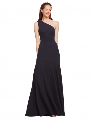 Purcahse  Dark Navy Sleeveless One Shoulder A-Line Stretch Crepe Formal Evening Dress UK