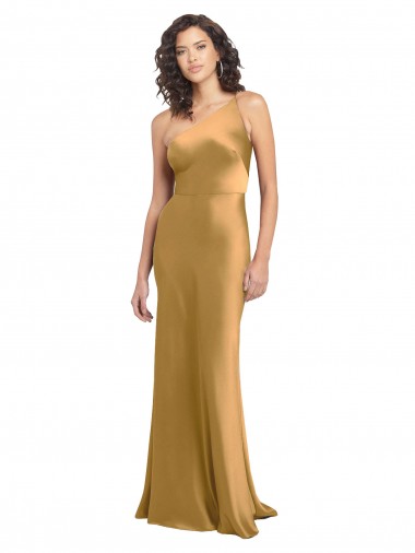 Purcahse  Sleeveless One Shoulder A-Line Stretch Satin Formal Evening Dress UK