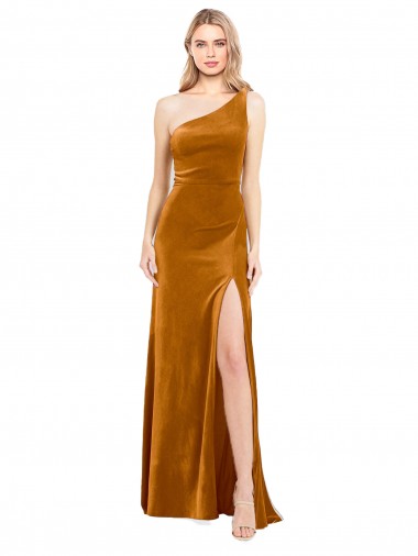 Purcahse  Sleeveless One Shoulder A-Line Stretch Velvet Formal Evening Dress UK