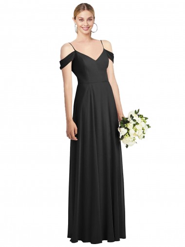 Purcahse  Cold Shoulder Spaghetti Straps A-Line Soft Chiffon Semi Formal Evening Dress UK