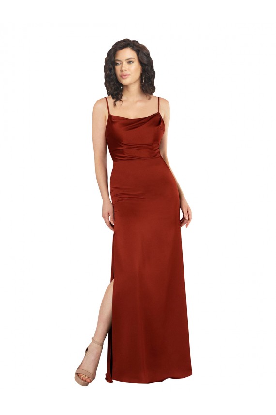 Purcahse  Low Back Red Sleeveless Spaghetti Straps A-Line Silky Satin Formal Evening Dress UK