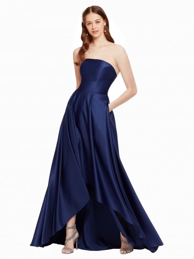 Purcahse  Low Back Sleeveless Strapless A-Line Satin High Low Evening Dress UK