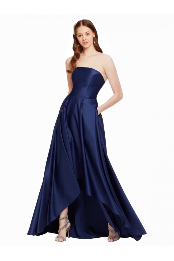 Purcahse  Low Back Sleeveless Strapless A-Line Satin High Low Evening Dress UK