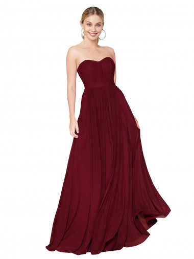 Purcahse  Burgundy Sleeveless Sweetheart A-Line Soft Chiffon Evening Dresses UK