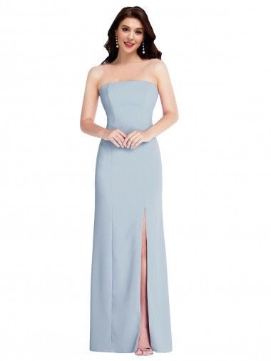 Purcahse  Low Back Light Sky Blue Sleeveless Strapless A-Line Stretch Crepe Formal Evening Dress UK