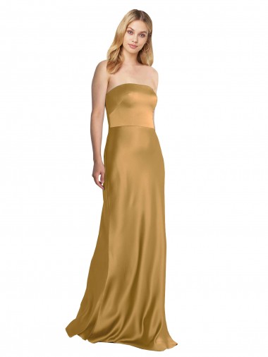 Purcahse  Sleeveless Strapless A-Line Stretch Satin Formal Evening Dress UK