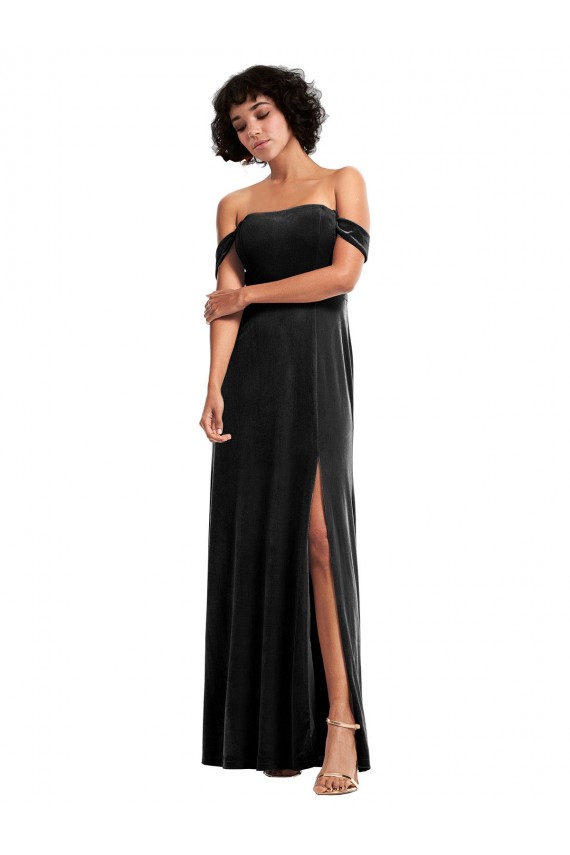 Purcahse  Black Sleeveless Off the Shoulder A-Line Stretch Velvet Formal Evening Dress UK