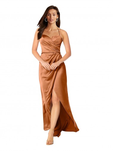 Purcahse  Low Back Sleeveless Spaghetti Straps A-Line Silky Satin High Low Evening Dress UK