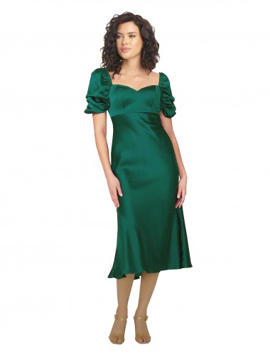 Purcahse  Low Back Short Sleeves Sweetheart A-Line Silky Satin Formal Evening Dress UK