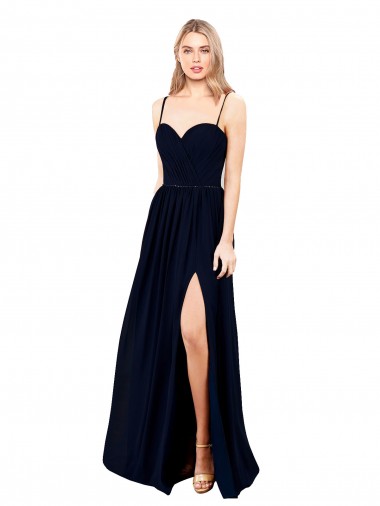 Purcahse  Dark Navy Sleeveless Spaghetti Straps A-Line Soft Chiffon Formal Evening Dress UK