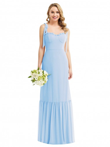 Purcahse  Light Sky Blue Sleeveless Spaghetti Straps A-Line Soft Chiffon Semi Formal Evening Dress UK