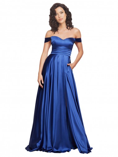 Purcahse  Sleeveless Off the Shoulder A-Line Stretch Satin Formal Evening Dress UK