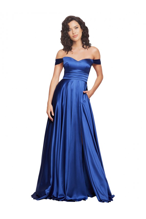 Purcahse  Sleeveless Off the Shoulder A-Line Stretch Satin Formal Evening Dress UK