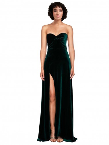 Purcahse  Low Back Dark Green Sleeveless Sweetheart A-Line Stretch Velvet Semi Formal Evening Dress UK