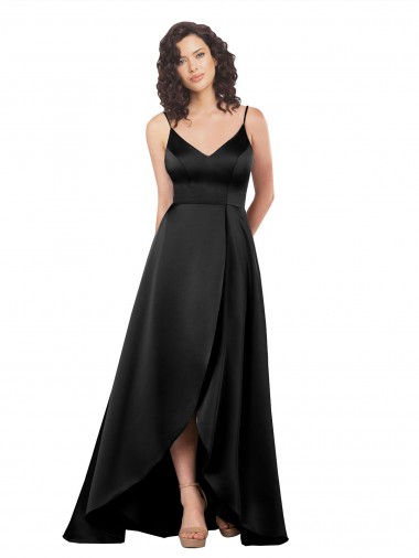 Purcahse  Low Back Sleeveless V-Neck A-Line Silky Satin High Low Evening Dress UK