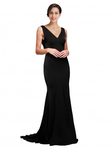 Purcahse  Low Back Sleeveless V-Neck A-Line Silky Satin Formal Evening Dress UK