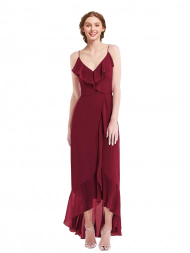 Purcahse  Low Back Sleeveless Spaghetti Straps A-Line Soft Chiffon High Low Evening Dress UK