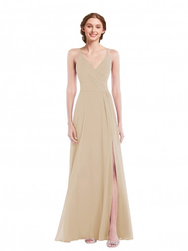 Purcahse  Criss Cross Back Sleeveless V-Neck A-Line Soft Chiffon Semi Formal Evening Dress UK