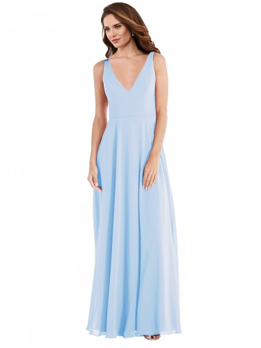 Purcahse  Light Sky Blue Sleeveless V-Neck A-Line Soft Chiffon Semi Formal Evening Dress UK