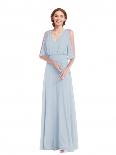 Purcahse  Half Sleeves V-Neck A-Line Soft Chiffon Evening Dress UK