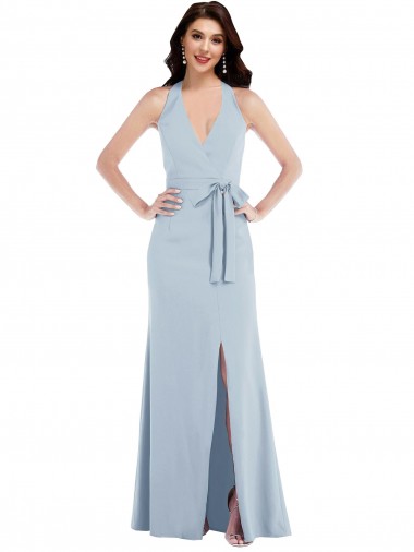 Purcahse  Open Back Light Sky Blue Sleeveless Halter Neck A-Line Stretch Crepe Formal Evening Dress UK