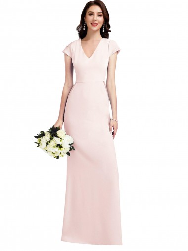 Purcahse  Cap Sleeves V-Neck A-Line Stretch Crepe Formal Evening Dress UK