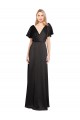 Purcahse  Open Back Cap Sleeves V-Neck A-Line Stretch Satin Evening Dress UK