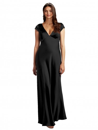 Purcahse  Keyhole Back Cap Sleeves V-Neck A-Line Stretch Satin Formal Evening Dress UK